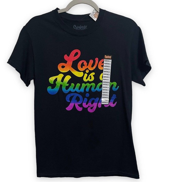 Spencer's LGBTQ+ Love Is A Human Right Pride Unisex Cotton Black Tee Rainbow SM - Picture 1 of 5
